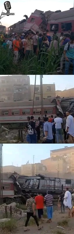 تصادم قطارين بالزقازيق والدفع بعربات إسعاف لموقع الحادث 